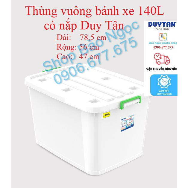 Thùng nhựa bánh xe đựng đồ Duy Tân 140L chọn màu quai