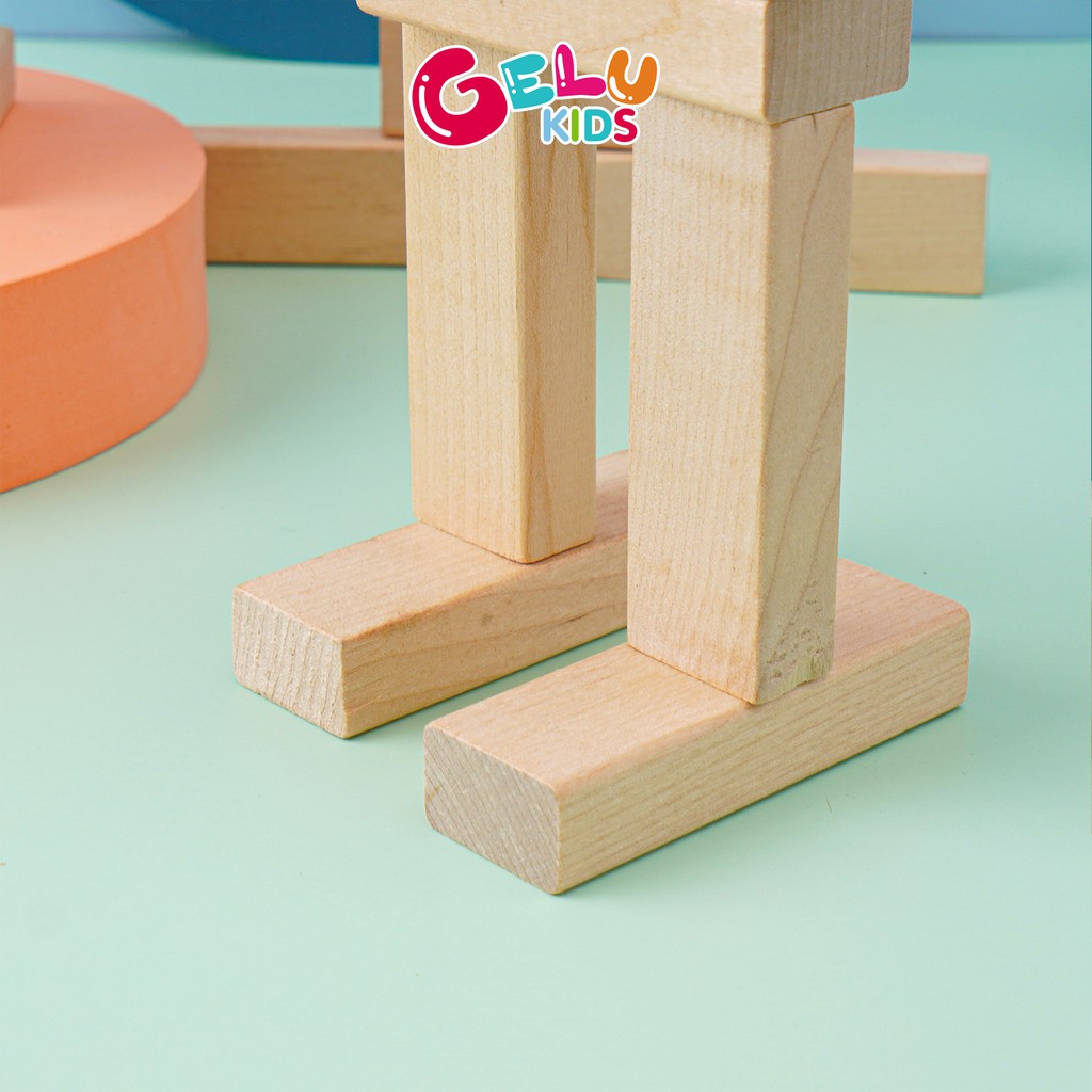 Bộ rút gỗ xếp hình Domino Montessori hình khối đồ chơi lắp ráp 54 thanh an toàn rèn luyện trí thông minh cho trẻ