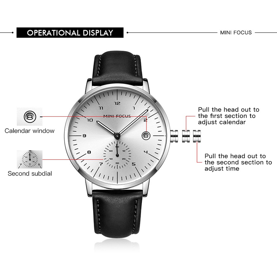 Đồng Hồ Analog Máy Quartz Dây Da Siêu Mỏng MINI FOCUS 0303 Chống Thấm Nước Thời Trang Cho Nam