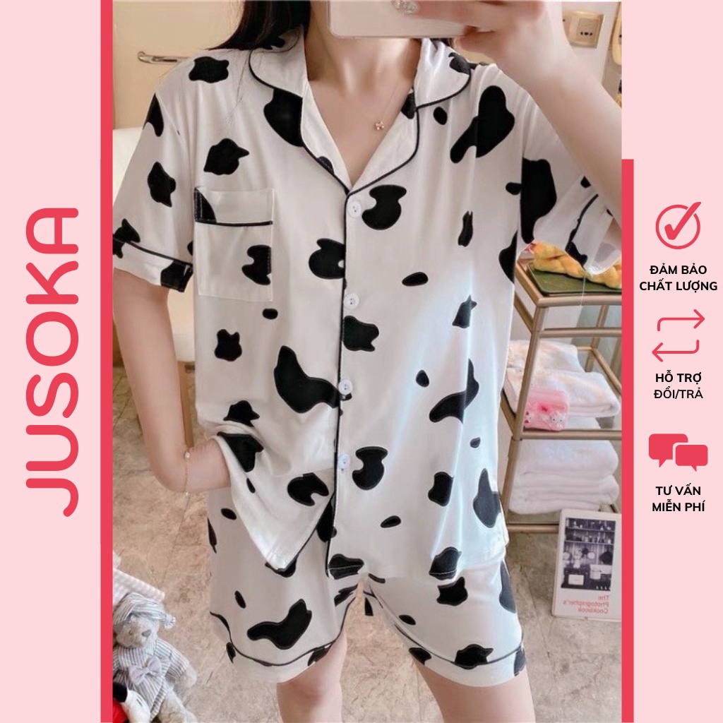 Đồ ngủ nữ pijama lụa bộ mặc nhà áo cộc quần đùi bigsize dễ thương chất liệu Kate Thái thoáng mát JUSOKA KT01