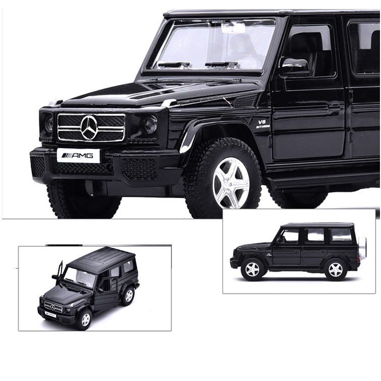 Xe mô hình ô tô Mercedes G63 AMG tỉ lệ 1:36 Đồ chơi trẻ em xe bằng sắt chạy cót mở 2 cửa bên