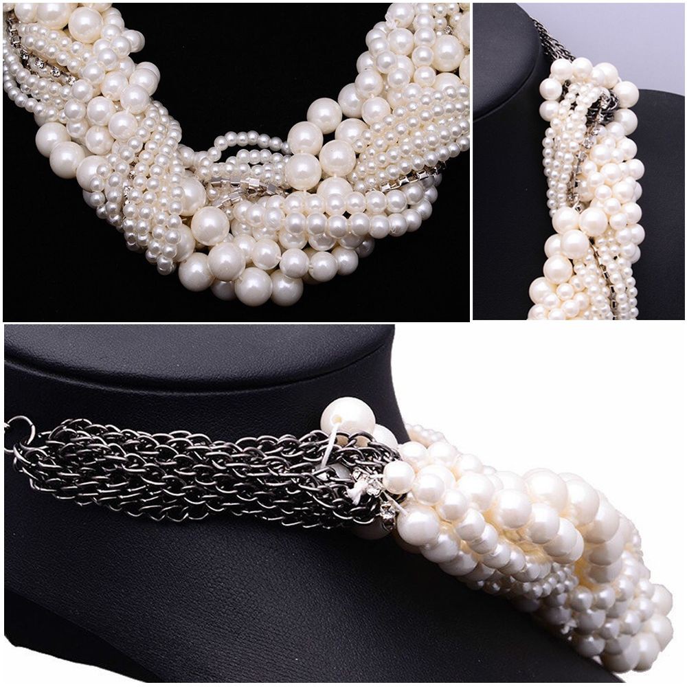 Vòng Cổ Choker Nhiều Lớp Đính Đá Ngọc Trai Giả Sang Trọng Cổ Điển Dành Cho Cô Dâu