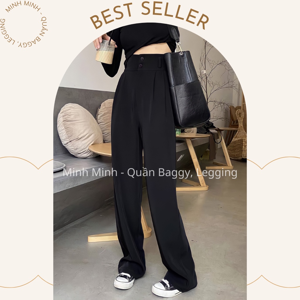 Quần Ống Rộng Lưng Cao 2 Khuy QA04, Quần Ống Suông Cạp Cao 2 Cúc Phong Cách Hàn Quốc Trẻ Trung Năng Động