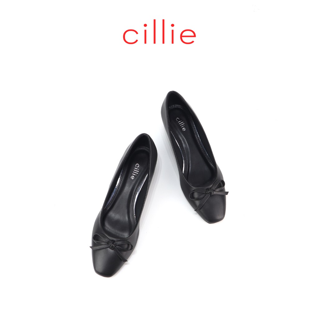 Giày búp bê nữ mũi vuông thời trang phối nơ nhẹ nhàng thanh lịch gót cao 3cm đi làm dạo phố Cillie 1009