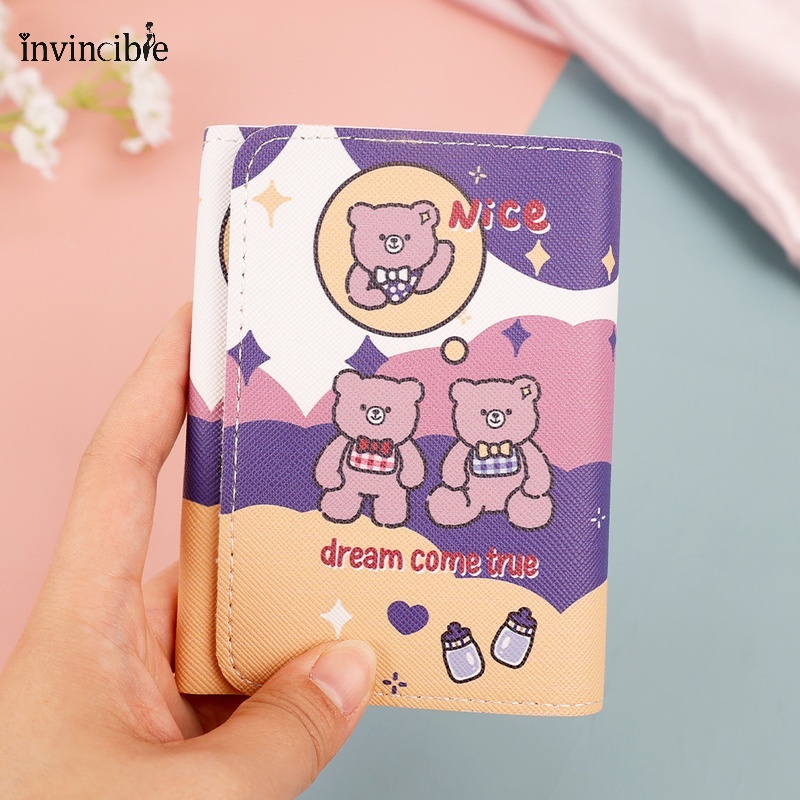 Ví Da PU Gập Ba Dạng Gập In Hình Gấu Hoạt Hình Dễ Thương