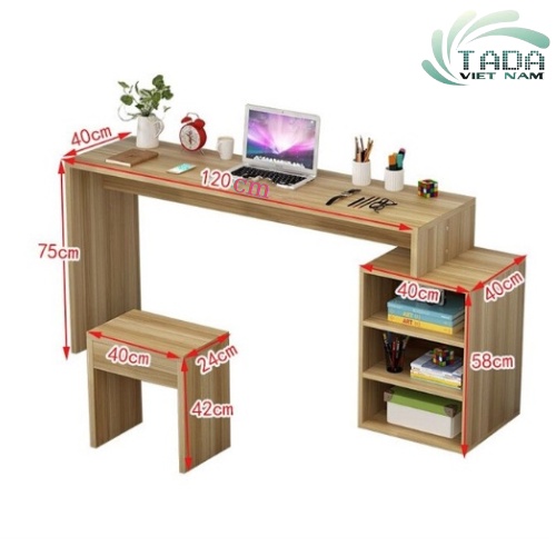 Bàn làm việc, bàn học 1m2 kết hợp kệ sách nhỏ 3 tầng tiện lợi chất liệu gỗ MDF phủ melamin - TDBH2