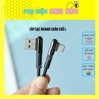 Cáp sạc nhanh chân chữ L chống gãy đầu bọc dù cho ip/Micro usb/Type C - phukien_ongbeo