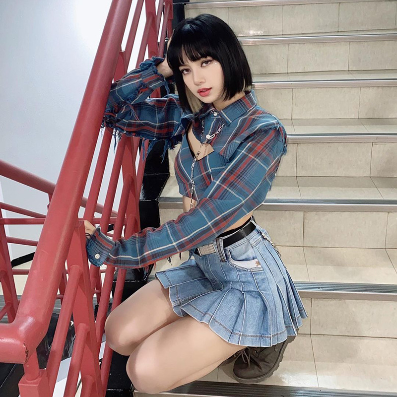DUNEA Áo hai dây phối ngoài họa tiết ca rô thời trang thanh lịch cho nữ