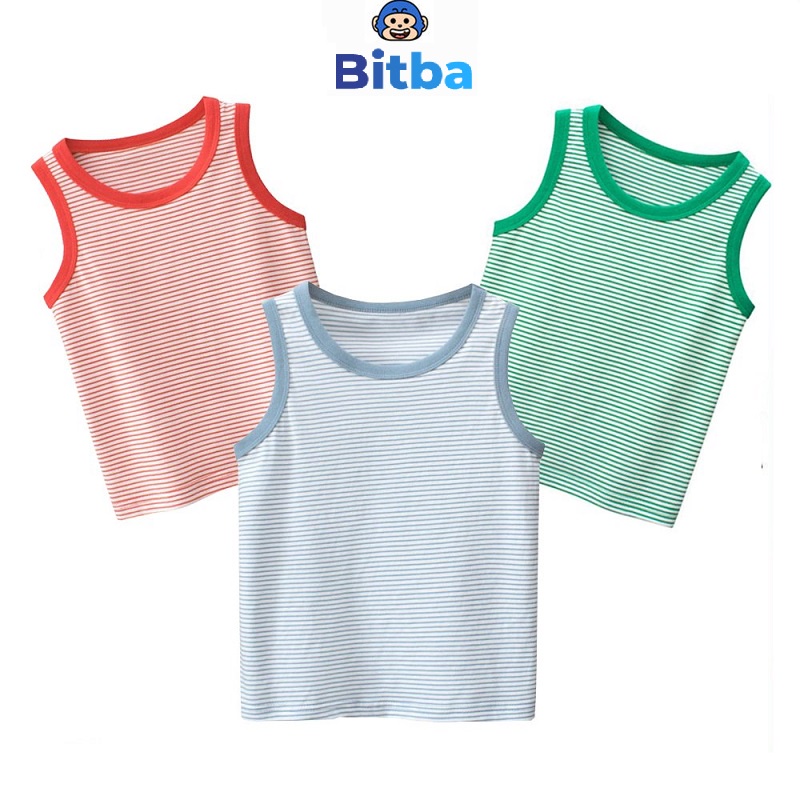 Áo sát nách bé trai, áo ba lỗ bé gái hàn quốc chất cotton họa tiết kẻ sọc cho trẻ em từ 2 đến 8 tuổi BITBA