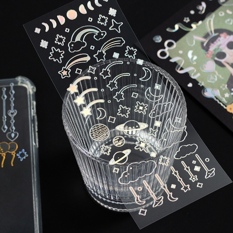 Hình dán PVC màu vàng/bạc chống thấm nước dùng để trang trí sổ tay DIY đẹp mắt