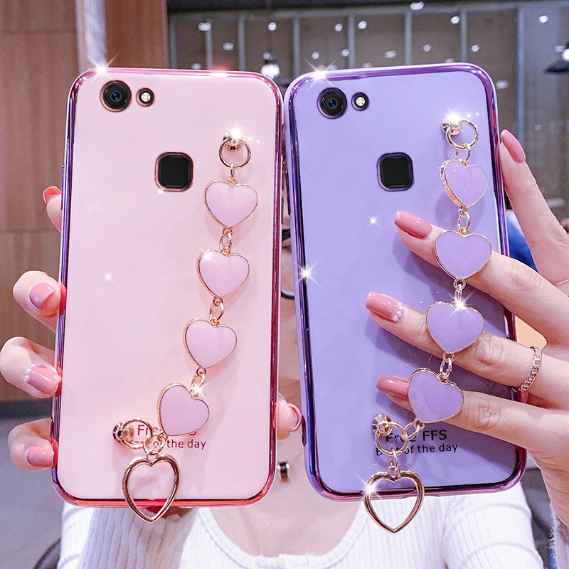Ốp điện thoại silicon mềm có dây đeo tay trái tim cho VIVO V7 PLUS V7