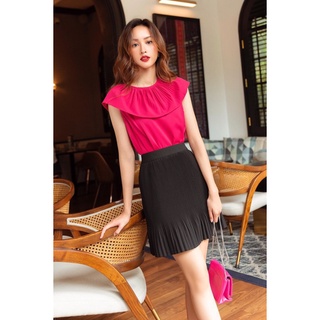 Chân váy mini dập ly cạp cao -HBZ272
