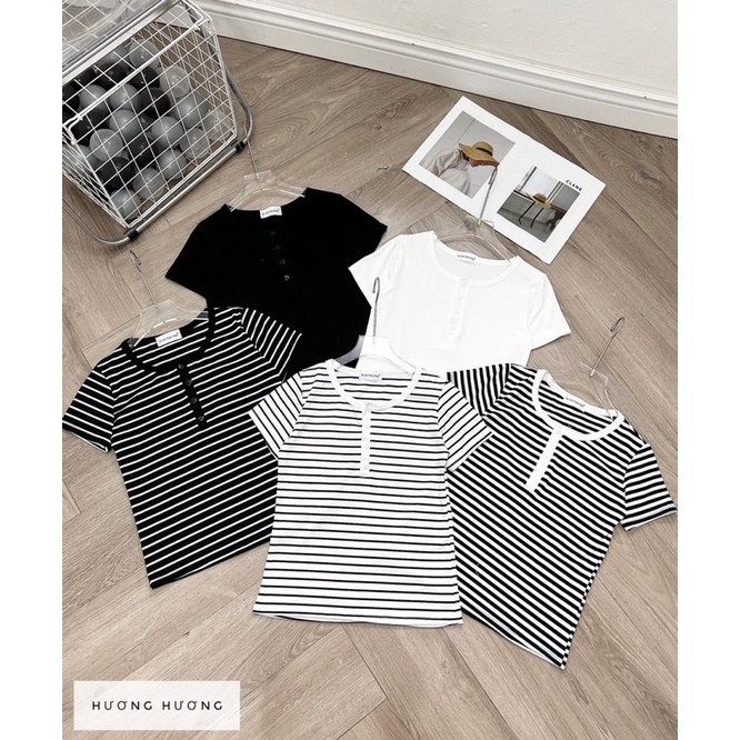 Áo zip tàu áo thun kẻ trắng đen