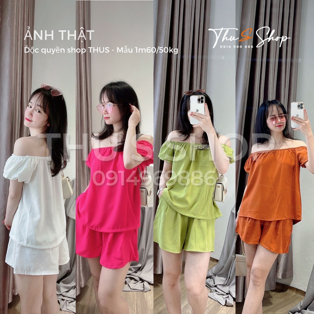 Set Áo Tay Bồng Trễ Vai + Quần Short Đùi BIGSIZE THUS Siêu Dễ Thương Chất Đũi Mát Form Rộng Nhiều Màu Hottrend