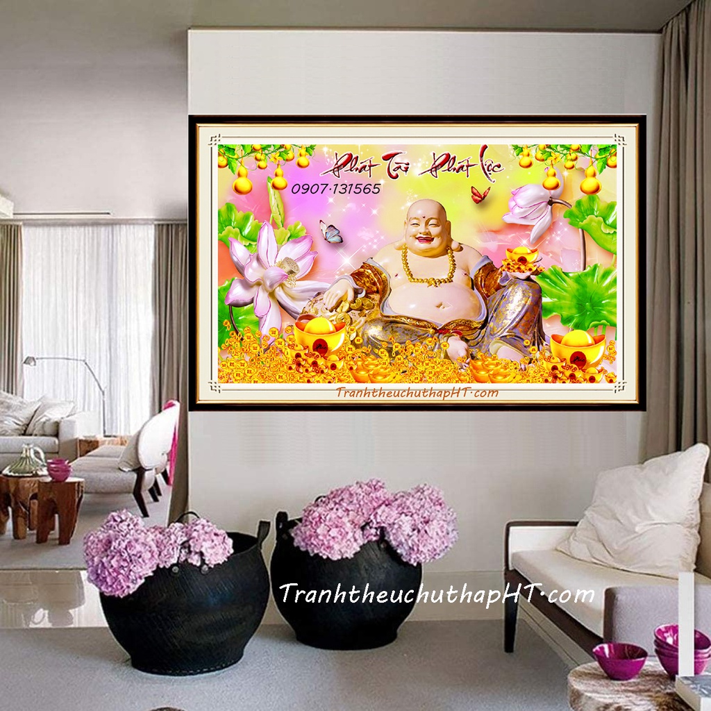 Tranh đính đá tự làm - Tranh thêu chữ thập Phật Di Lặc Phát tài phát lộc LV3383, VS180: 100*65cm - tự đính
