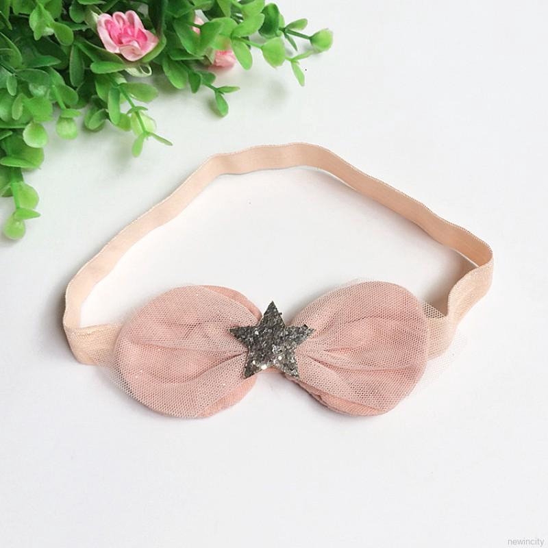 Băng đô cài tóc thắt nơ phối ngôi sao đính sequin dễ thương cho bé gái