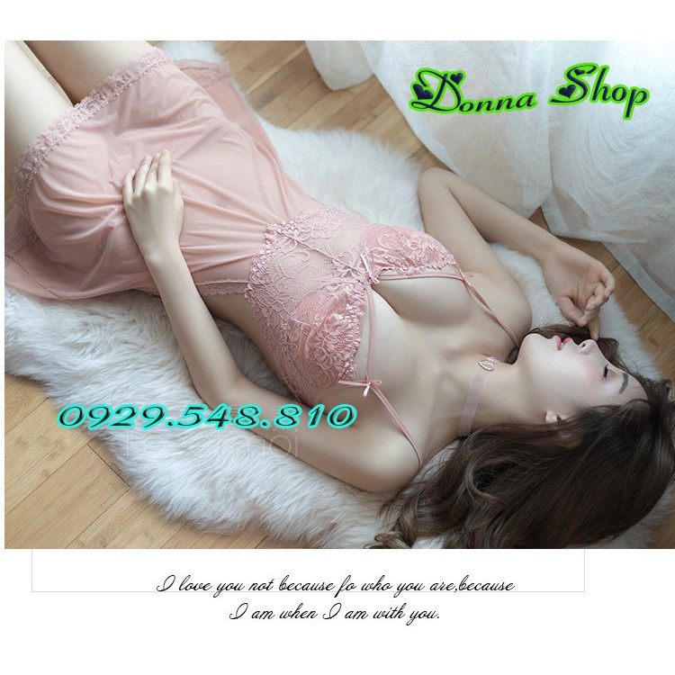 Váy ngủ sexy - Chất liệu voan ren mềm mịn - Mã DN03 hồng