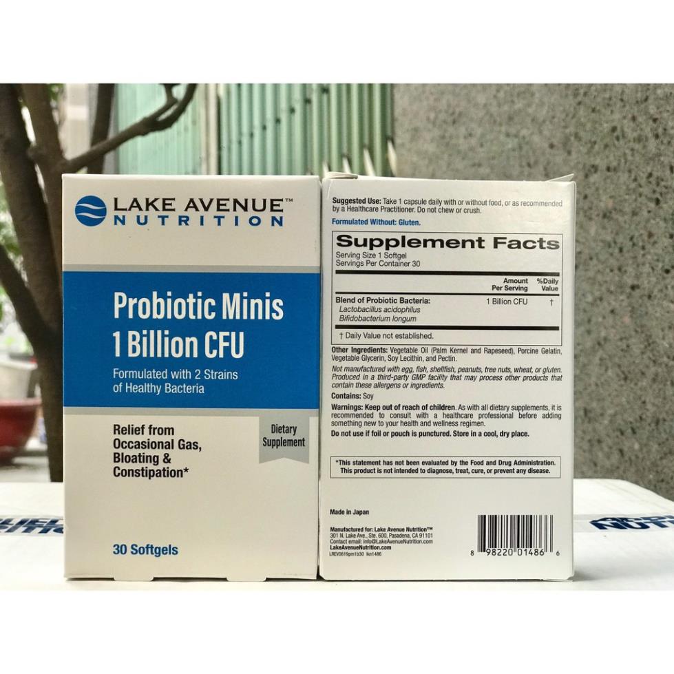 Viên Bổ Sung 1 Tỉ  Lợi Khuẩn Men Vi Sinh Hỗ Trợ Tiêu Hóa Lake Avenue Nutrition Probiotic Minis 1 Billion CFU 30 Viên