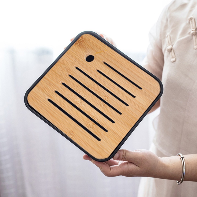 Khay phục vụ trà bằng gỗ thân thiện với môi trường thiết kế hình vuông đơn giản có rãnh thoát nước chất lượng cao