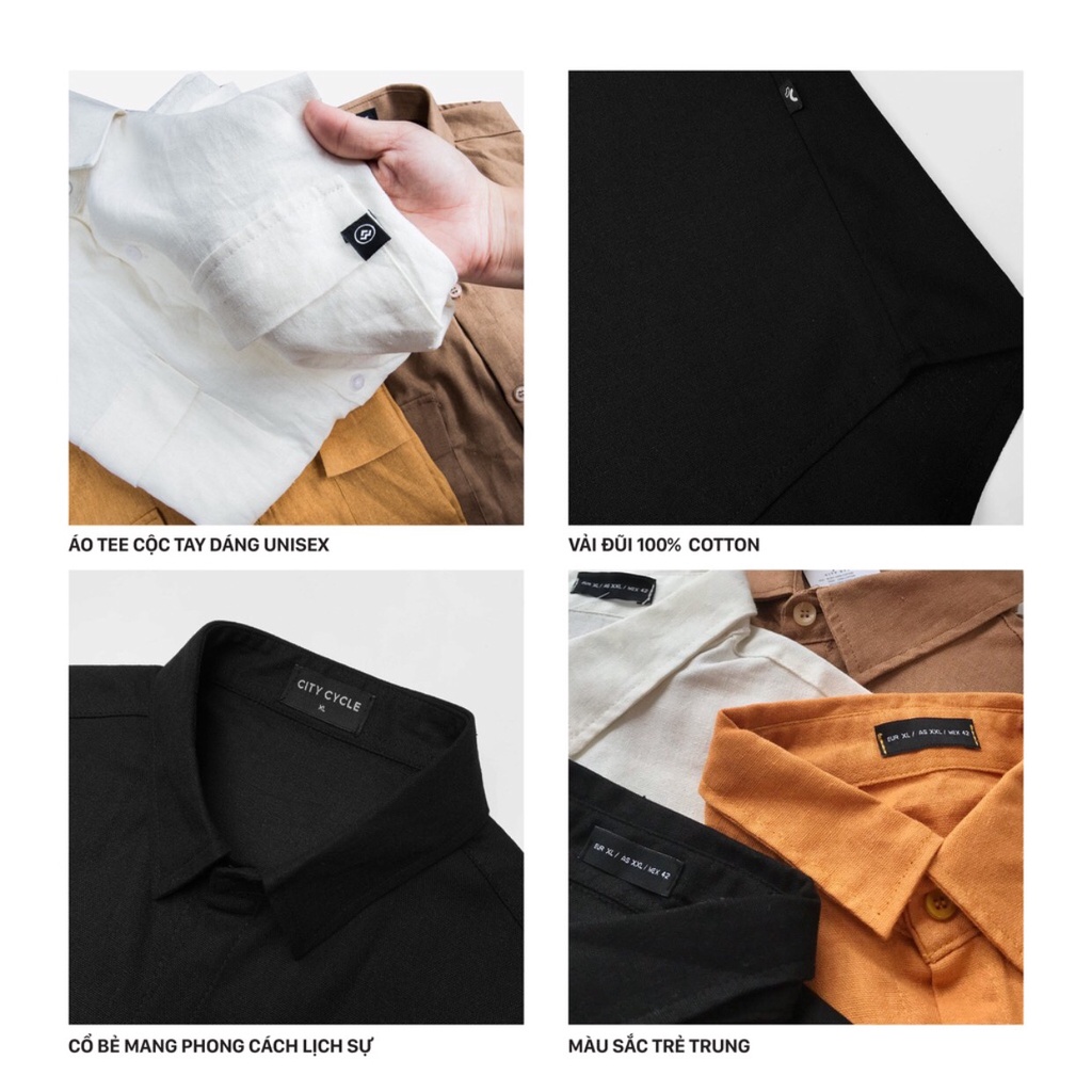 Áo sơ mi cộc tay đũi unisex - áo đũi nam nữ phong cách Hàn Quốc chất mềm mịn