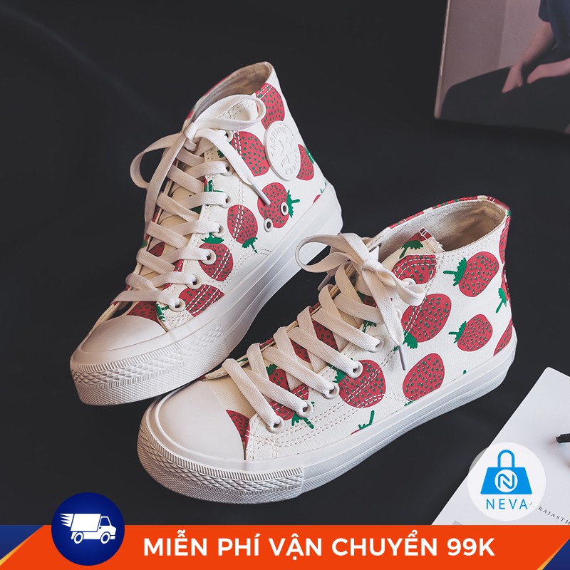 [Giày nữ Hot 2019] Sneaker Cho nữ hình dâu tây cao cổ siêu hot NEVA2527