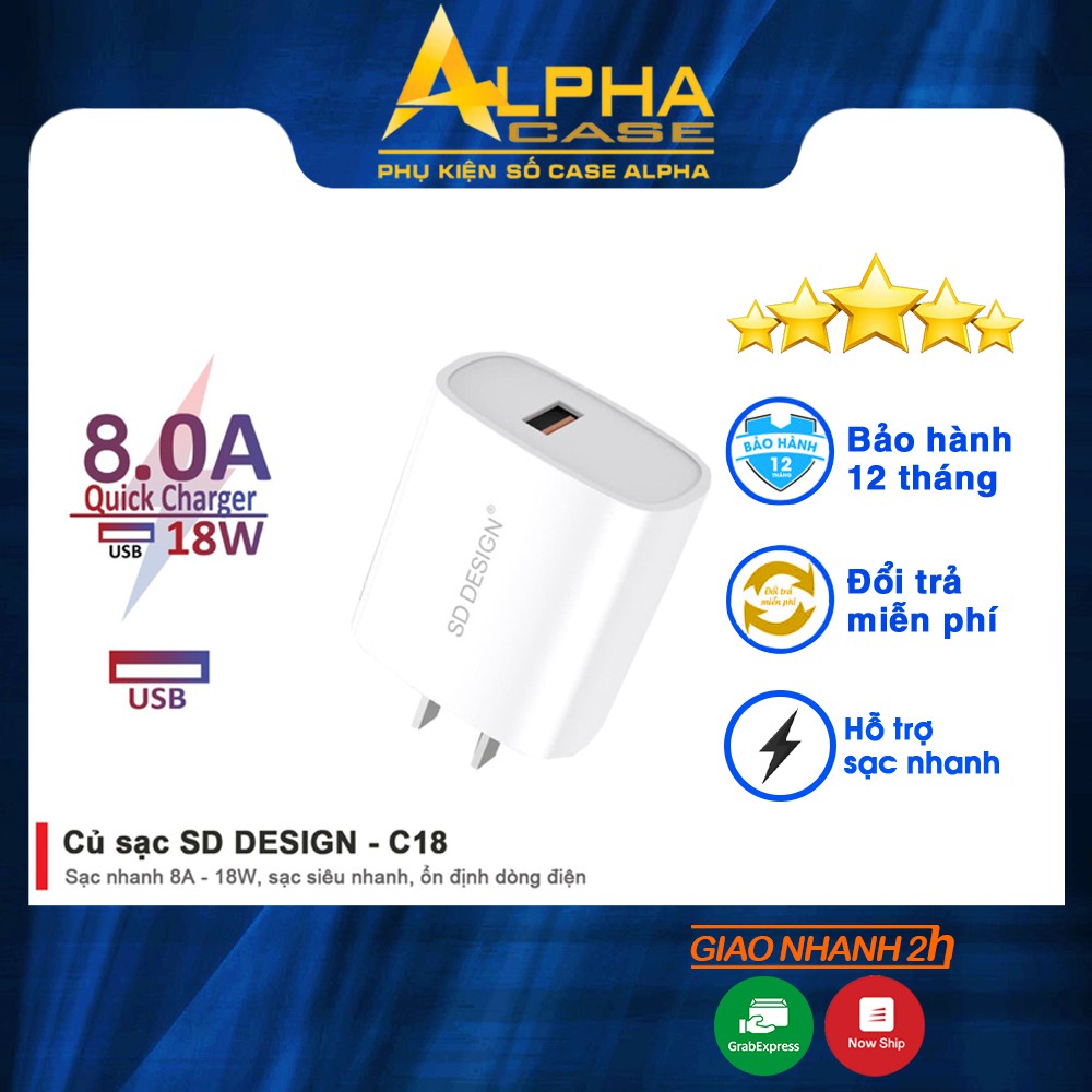 Củ sạc nhanh 50w sd c18 4.5V/5a iphone/android chính hãng BH 12 tháng casealpha