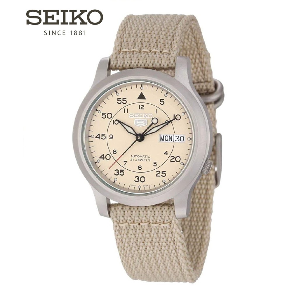 Đồng hồ nam Seiko quân đội Máy Cơ SNK803K2S Dây Nato - Mặt Màu Be - Bảo Hành Chính H