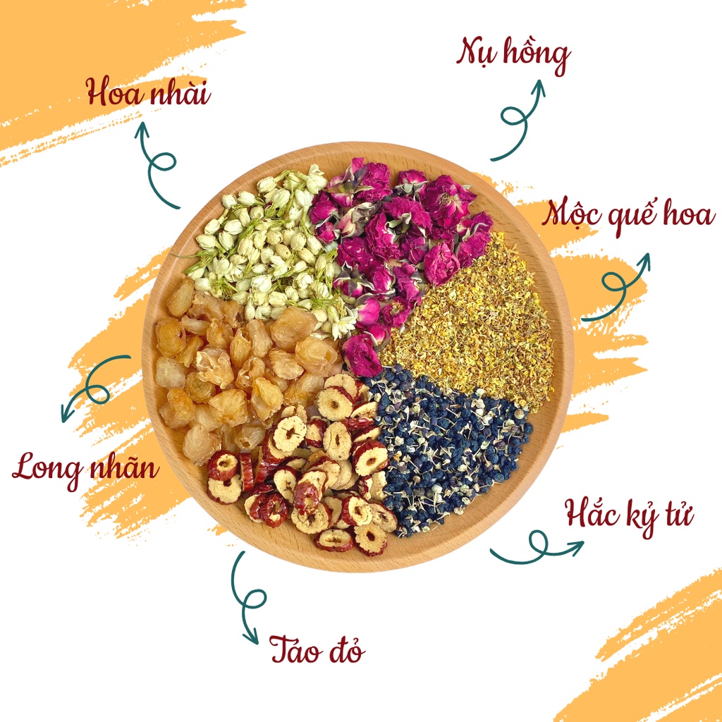 An Sắc Trà - Trà Hoa Thảo Mộc, Dưỡng Nhan, Chống Lão Hóa, Hỗ Trợ Giảm Cân - Bếp Bình Yên 150gram