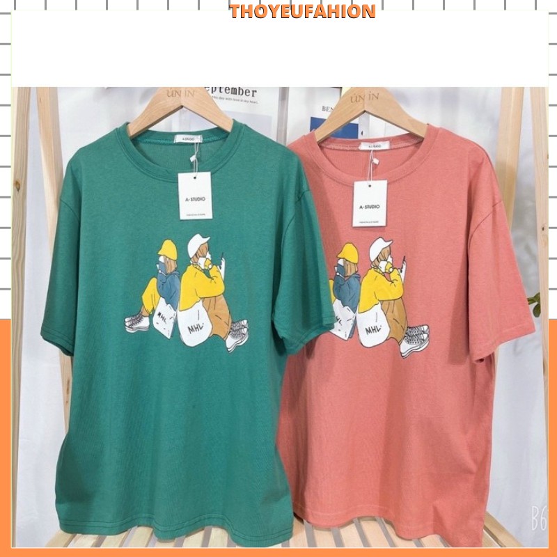 Áo Thun in hình cặp đôi- trái đất, Áo phông form rộng hàng quảng châu TS112