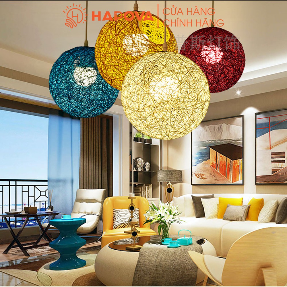 Đèn thả trần quả cầu mây nhiều màu sắc DT 2095 + Tặng kèm bóng led