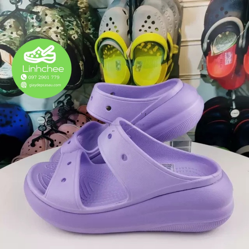 Dép lê Crocs quai ngang Classic Crush màu tím cho nữ cao 6cm