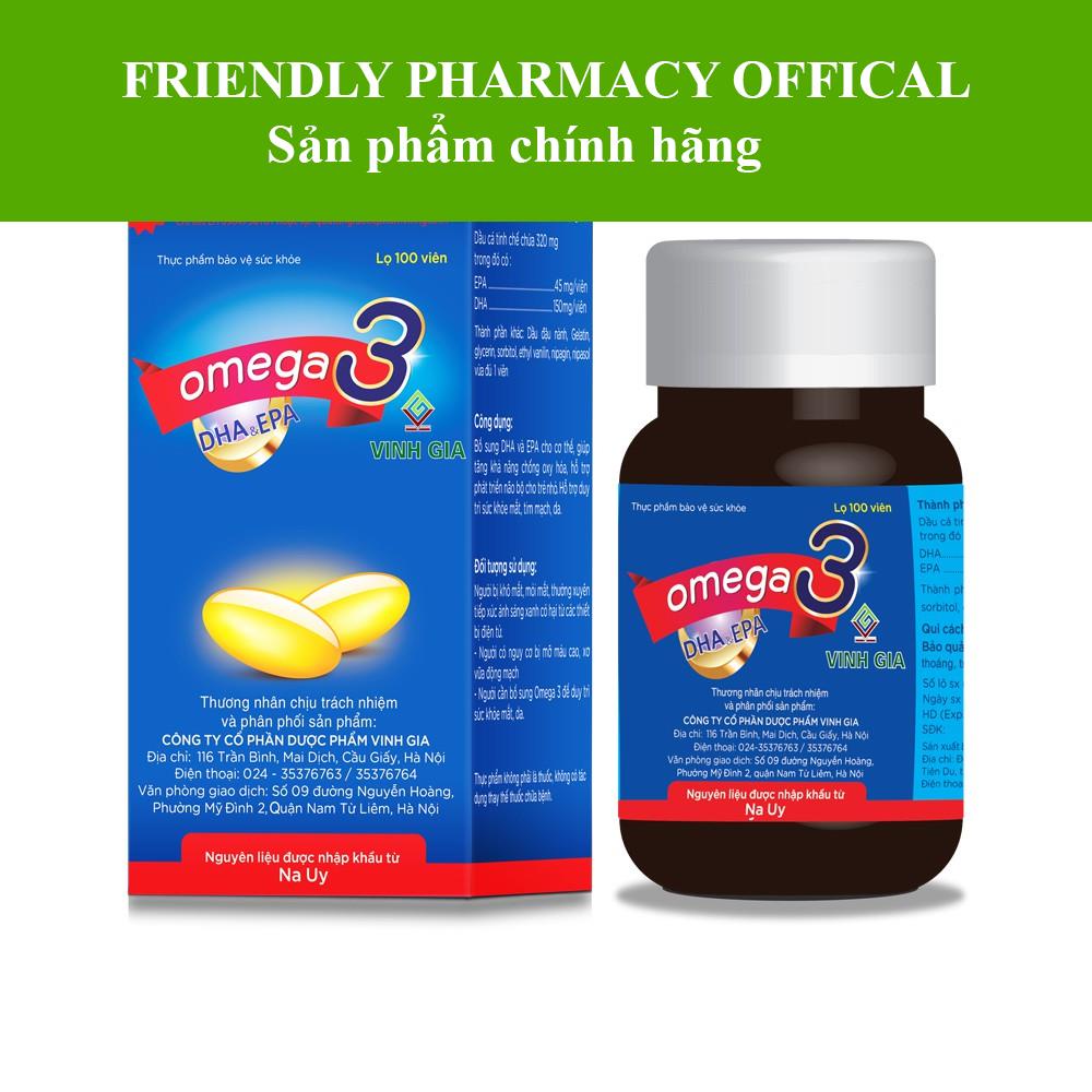 Viên uống Omega 3 Vinh Gia – Bổ sung DHA, EPA cho bà bầu và trẻ nhỏ (Lọ 100 viên)