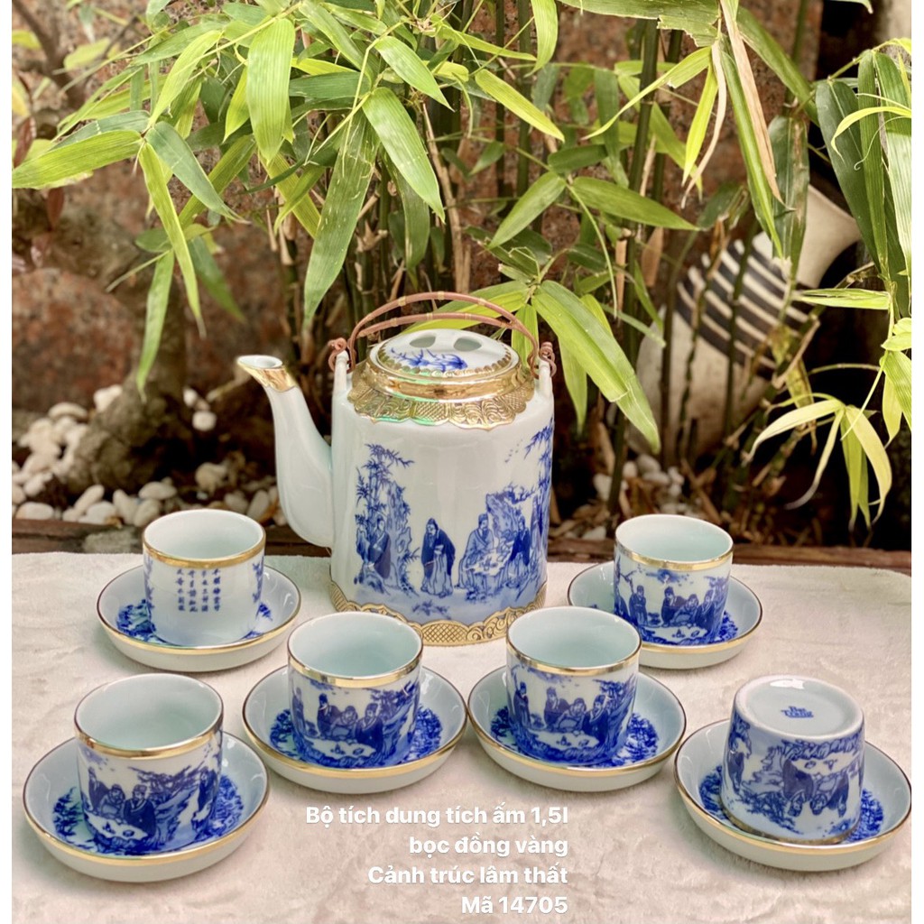 Bộ ấm tích loại 1.5l vẽ trúc lâm thánh hiền
