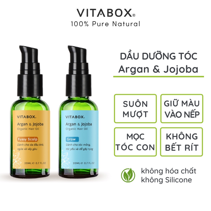 Dầu dưỡng tóc VITABOX Argan Jojoba – cho tóc khô xơ, hư tổn, uốn nhuộm chẻ ngọn, nhanh mọc tóc con - organic hair oil