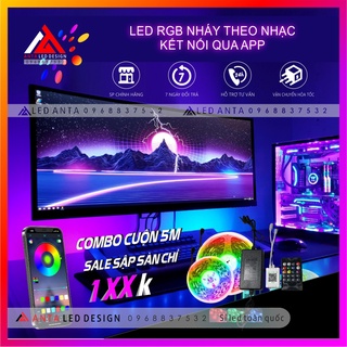 Dây đèn led đổi màu RGB 5m điều khiển bằng điện thoại nháy theo nhạc, cuộn đèn led Tiktok đổi màu 16 triệu màu