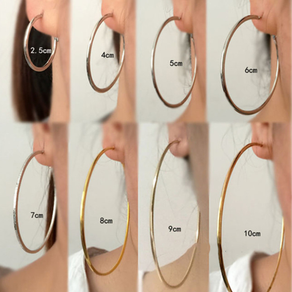 1 Đôi khuyên tai nữ kiểu tròn lớn màu vàng/bạc/đen không cần xỏ