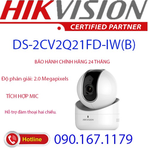 Camera IP Robot hồng ngoại Wifi 2.0 Megapixel HIKVISION DS-2CV2Q21FD-IW(B)