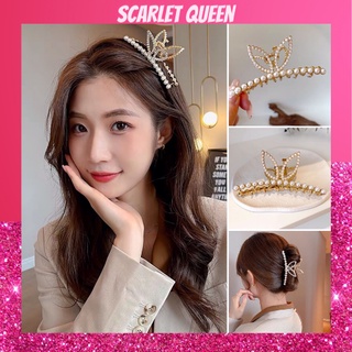 Kẹp tóc Hàn Quốc đính đá Scarle Kẹp tóc càng cua tai thỏ kim loại cỡ lớn Cặp tóc thời trang xinh sang chảnh hottrend KTT