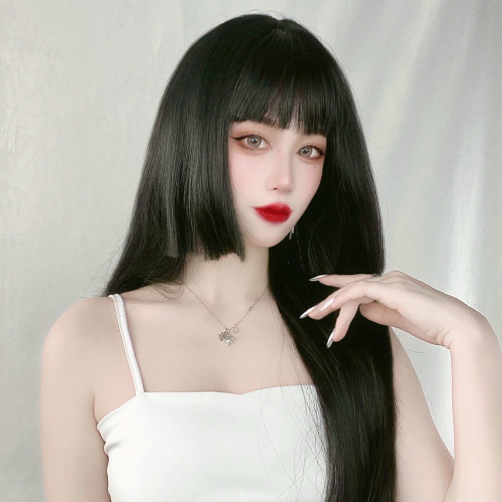 Bộ Tóc Giả Dài Thẳng Màu Đen Phong Cách lolita Cho Nữ