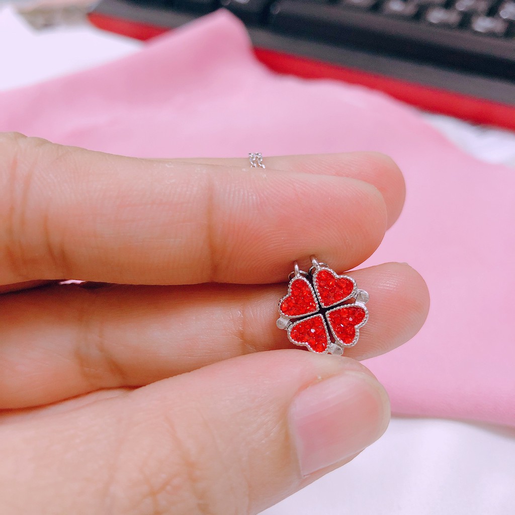 DÂY CHUYỀN BẠC CỎ 4 LÁ GHÉP TIM 2 MẶT NẠM ĐÁ (CÓ VIDEO KÈM THEO ) - BẠC BIBI