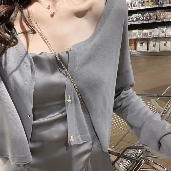 Áo Khoác Cardigan Dệt Kim Mỏng Tay Dài Chống Nắng Thời Trang Mùa Hè Cho Nữ Có Size Lớn