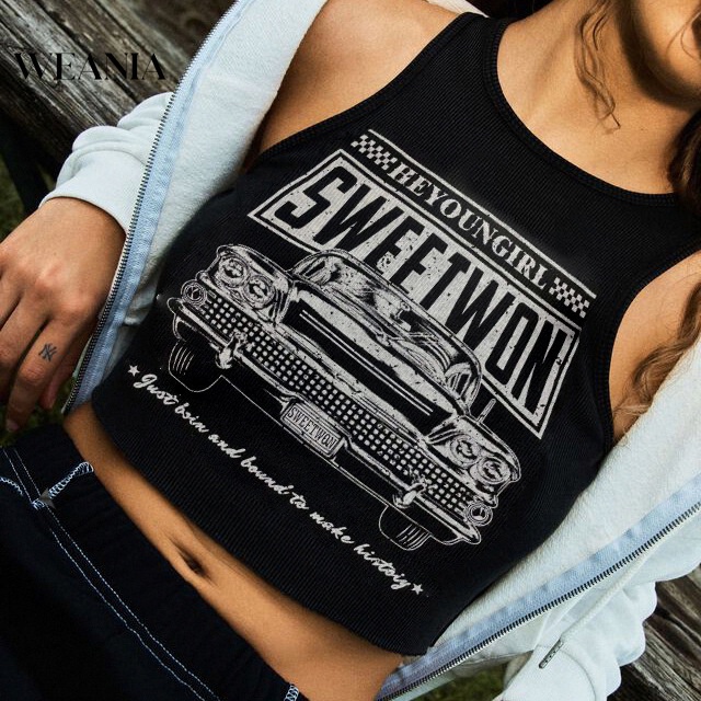 Áo Tank Top Cổ Tròn In Chữ Phong Cách Đường Phố Cá Tính Cho Nữ