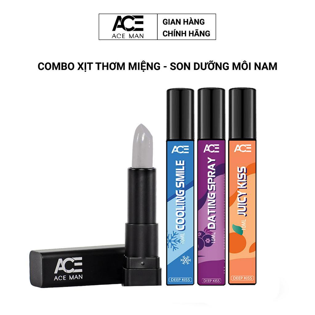COMBO son dưỡng môi nam giới 4g và xịt thơm miệng kissing spray ACEMAN 10ml unisex