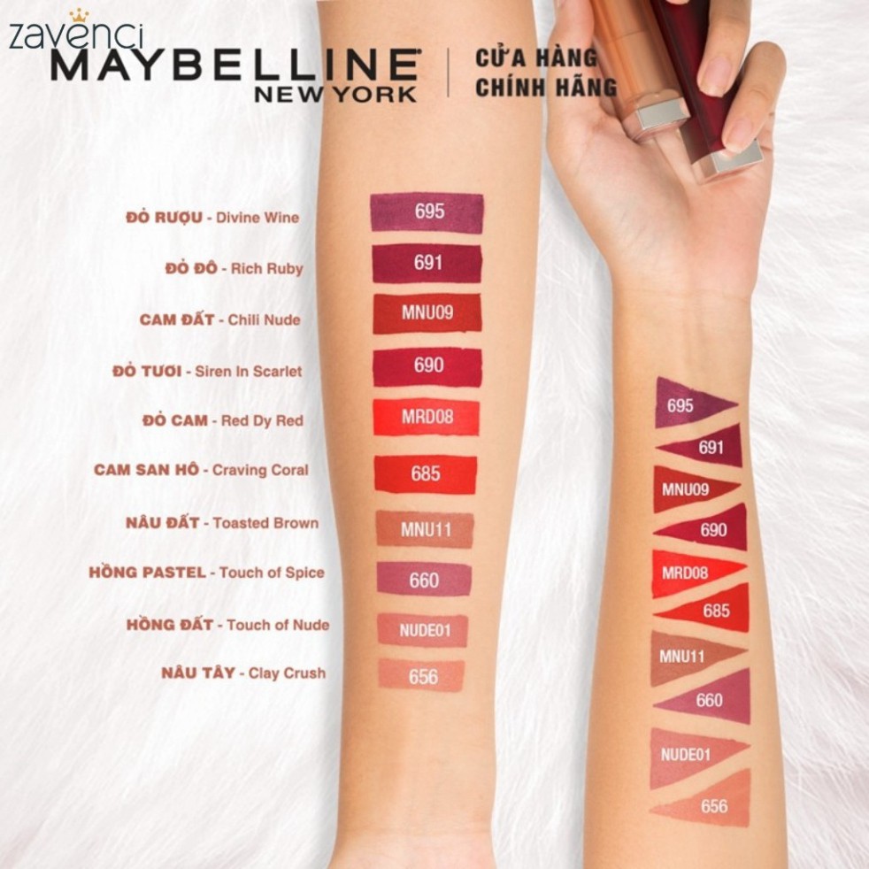 Son Lì Maybelline New York Color Sensational The Creamy Mattes Siêu Nhẹ Môi Màu Đỏ Cam (607 Red Dy Red)