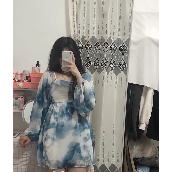 🎀  V10  Váy 2 dây | Trễ vai siu xinh siu hot màu loang 2021 ulzzang COÁ ẢNH THẬT
