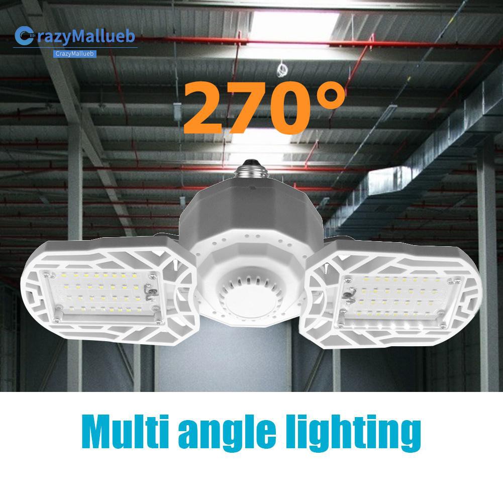 Crazymallueb❤New 360 Degree LED Garage Lights E27 30/40/60/80W Deformable Ceiling Lights 3 Panel Adjustable for Garage