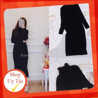 Váy len body màu đen dáng dài cổ lọ sang chảnh