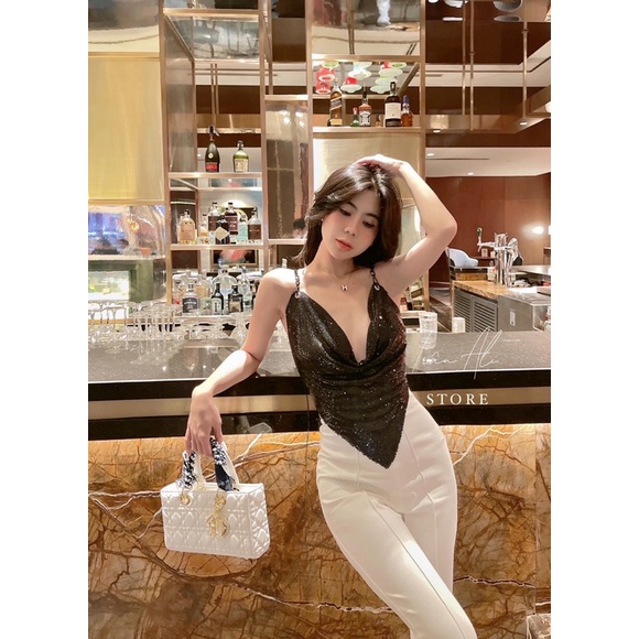 Áo bling bling đá pha lê- áo 2 dây lấp lánh đính đá- áo hai dây xích phong cách sexy