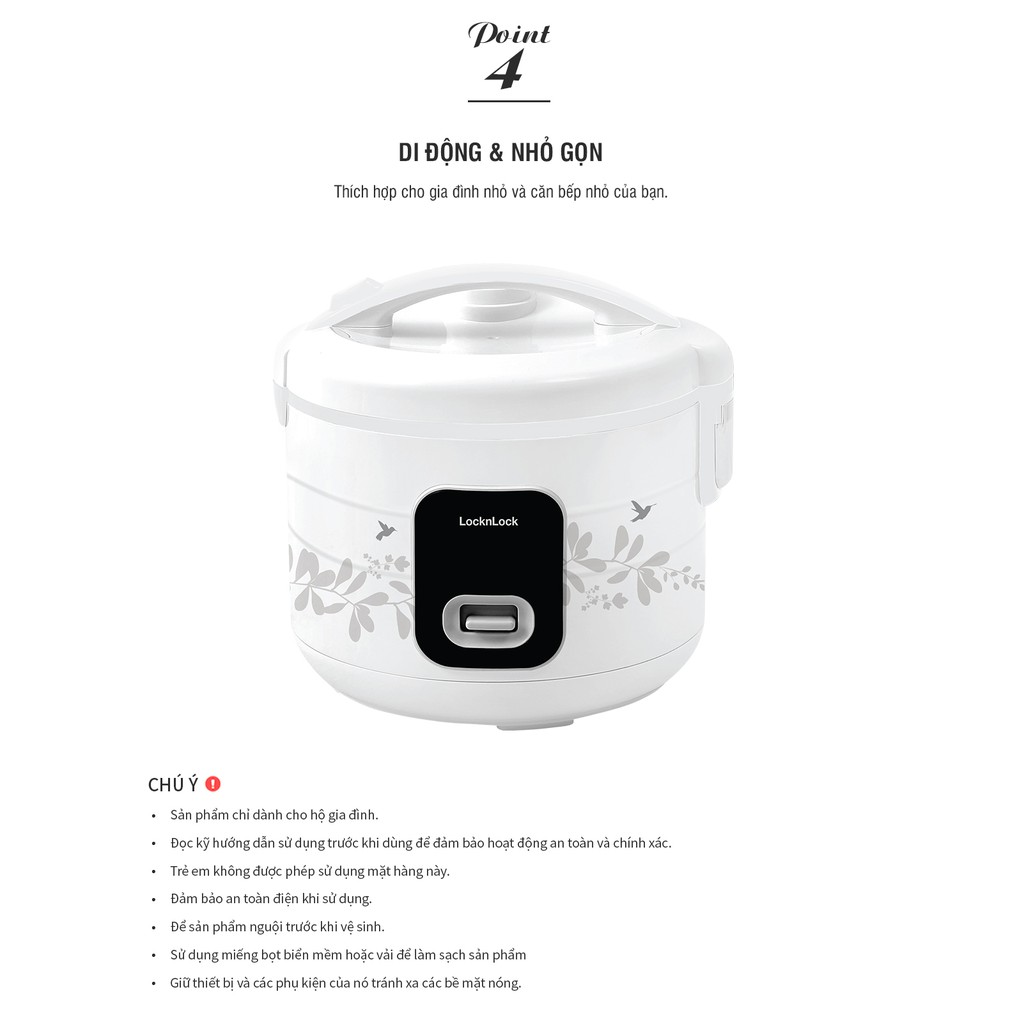 [Mã ELHADEV giảm 4% đơn 300K] Nồi cơm điện Lock&amp;Lock rice cooker 1.8L - màu trắng EJR626WHT