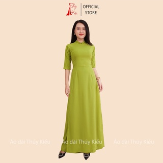 Áo dài trơn lụa Nhật cổ 2 phân màu xanh cốm  AK14